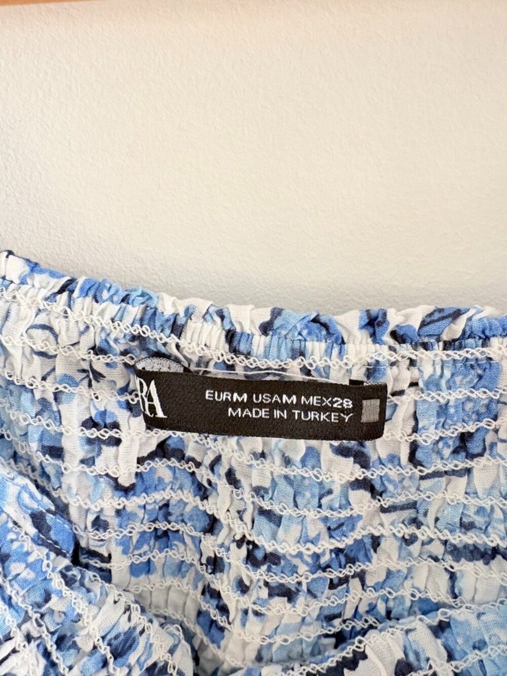 Zara Off The Shoulder Floral Print Maxi Dress Cotton Blue White Size Medium - Picture 6 of 8